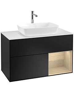 Villeroy und Boch Finion Villeroy und Boch F781PCPD 100cm, plaque de finition blanc mat, étagères Oak Veneer , laqué noir mat