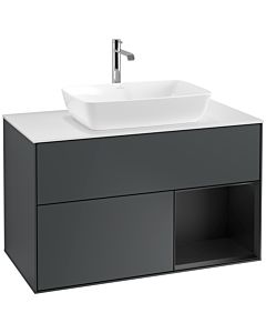 Villeroy und Boch Finion Waschtischunterschrank F781PDHG 100cm, Abdeckplatte white matt, Regale Black matt lacquer, Midnight Blue Matt Lacquer