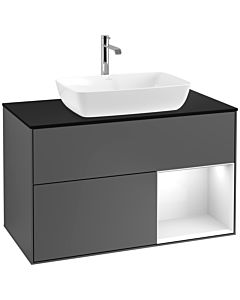 Villeroy und Boch Finion Waschtischunterschrank F782GFGK 100cm, Abdeckplatte black matt, Regale Glossy white lacquer, Anthracite matt