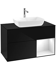 Villeroy und Boch Finion Villeroy und Boch F782GFPH 100cm, plaque de finition noir mat, étagères laqué blanc brillant, Glossy Black Lacquer