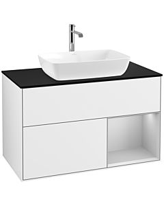 Villeroy und Boch Finion Villeroy und Boch F782GJGF 100cm, plaque de finition noir mat, étagères laqué gris clair mat, laqué blanc brillant
