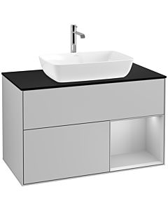 Villeroy und Boch Finion Waschtischunterschrank F782GJGJ 100cm, Abdeckplatte black matt, Regale Light grey matt lacquer, Light grey matt