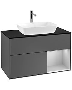 Villeroy und Boch Finion Waschtischunterschrank F782GJGK 100cm, Abdeckplatte black matt, Regale Light grey matt lacquer, Anthracite matt