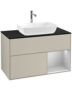 Villeroy und Boch Finion Villeroy und Boch F782GJHH 100cm, plaque de finition noir mat, étagères laqué gris clair mat, Sand Matt Lacquer