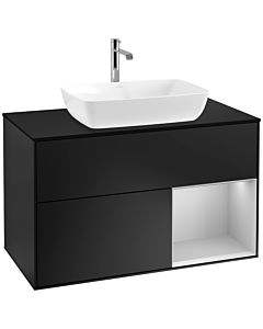Villeroy und Boch Finion Waschtischunterschrank F782GJPD 100cm, Abdeckplatte black matt, Regale Light grey matt lacquer, Black matt lacquer