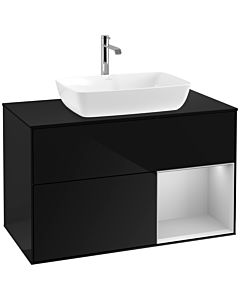 Villeroy und Boch Finion Villeroy und Boch F782GJPH 100cm, plaque de finition noir mat, étagères laqué gris clair mat, Glossy Black Lacquer