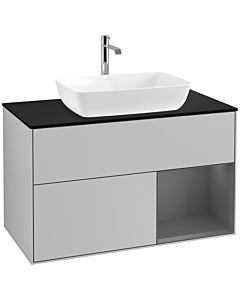 Villeroy und Boch Finion Waschtischunterschrank F782GKGJ 100cm, Abdeckplatte black matt, Regale Anthracite matt lacquer, Light grey matt