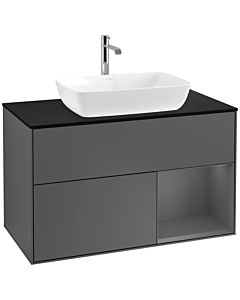 Villeroy und Boch Finion Waschtischunterschrank F782GKGK 100cm, Abdeckplatte black matt, Regale Anthracite matt lacquer, Anthracite matt