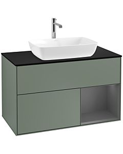 Villeroy und Boch Finion Villeroy und Boch F782GKGM 100cm, plaque de finition noir mat, étagères laqué anthracite mat, Olive Matt Lacquer