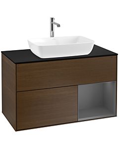 Villeroy und Boch Finion Villeroy und Boch F782GKGN 100cm, plateau noir mat, étagères laquées anthracite mat, placage noyer