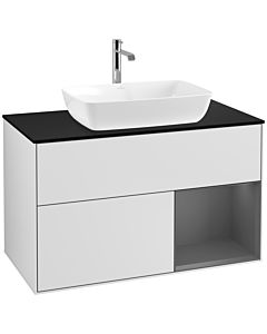 Villeroy und Boch Finion Waschtischunterschrank F782GKMT 100cm, Abdeckplatte black matt, Regale Anthracite matt lacquer, White matt lacquer