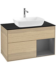 Villeroy und Boch Finion Waschtischunterschrank F782GKPC 100cm, Abdeckplatte black matt, Regale Anthracite matt lacquer, Oak Veneer