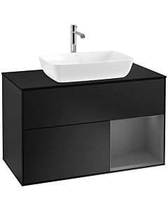 Villeroy und Boch Finion Waschtischunterschrank F782GKPD 100cm, Abdeckplatte black matt, Regale Anthracite matt lacquer, Black matt lacquer