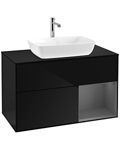 Villeroy und Boch Finion Villeroy und Boch F782GKPH 100cm, plaque de recouvrement noir mat, étagères laqué mat anthracite, Glossy Black Lacquer