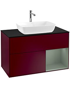 Villeroy und Boch Finion Villeroy und Boch F782GMHB 100cm, plaque de finition noir mat, étagères laqué mat olive, Peony Matt