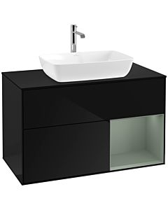 Villeroy und Boch Finion Villeroy und Boch F782GMPH 100cm, couvercle noir mat, étagères olive laqué mat, Glossy Black Lacquer