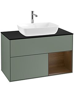 Villeroy und Boch Finion Villeroy und Boch F782GNGM 100cm, plaque de recouvrement noir mat, étagères Walnut Veneer , Olive Matt Lacquer