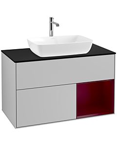 Villeroy und Boch Finion Waschtischunterschrank F782HBGJ 100cm, Abdeckplatte black matt, Regale Peony matt lacquer, Light grey matt