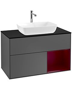Villeroy und Boch Finion Waschtischunterschrank F782HBGK 100cm, Abdeckplatte black matt, Regale Peony matt lacquer, Anthracite matt