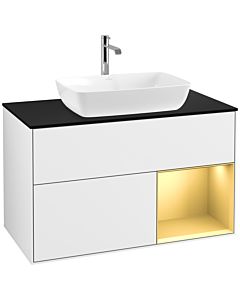 Villeroy und Boch Finion Villeroy und Boch F782HFGF 100cm, plaque de finition noir mat, étagères laqué or mat, laqué blanc brillant