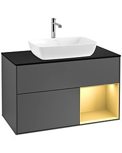 Villeroy und Boch Finion Villeroy und Boch F782HFGK 100cm, plaque de recouvrement noir mat, étagères laqué or mat, anthracite mat