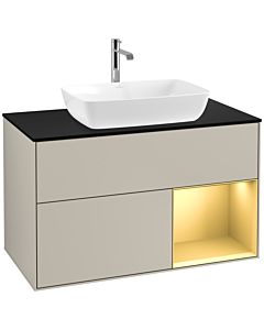 Villeroy und Boch Finion Waschtischunterschrank F782HFHH 100cm, Abdeckplatte black matt, Regale Gold matt lacquer, Sand Matt Lacquer