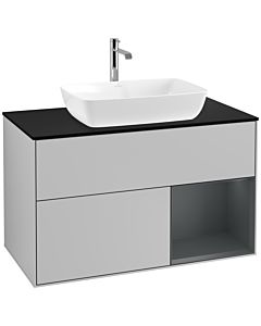 Villeroy und Boch Finion Villeroy und Boch F782HGGJ 100cm, plaque de finition noir mat, étagères Laque mat minuit, gris clair mat