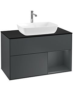 Villeroy und Boch Finion Waschtischunterschrank F782HGHG 100cm, Abdeckplatte black matt, Regale Midnight matt lacquer, Midnight Blue Matt Lacquer