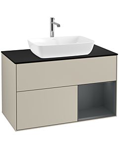 Villeroy und Boch Finion Waschtischunterschrank F782HGHH 100cm, Abdeckplatte black matt, Regale Midnight matt lacquer, Sand Matt Lacquer