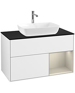 Villeroy und Boch Finion Villeroy und Boch F782HHGF 100cm, plaque de finition noir mat, étagères laqué mat, laqué blanc brillant