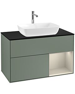 Villeroy und Boch Finion Villeroy und Boch F782HHGM 100cm, plaque de finition noir mat, étagères laqué sable sable, Olive Matt Lacquer