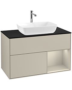 Villeroy und Boch Finion Waschtischunterschrank F782HHHH 100cm, Abdeckplatte black matt, Regale sand matt lacquer, Sand Matt Lacquer