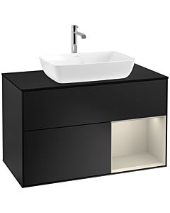 Villeroy und Boch Finion Villeroy und Boch F782HHPD 100cm, plaque de finition noir mat, étagères laqué sable mat, laqué noir mat