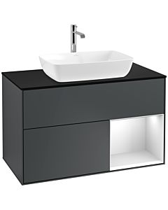 Villeroy und Boch Finion Villeroy und Boch F782MTHG 100cm, plaque de recouvrement noir mat, étagères laqué blanc mat, Midnight Blue Matt Lacquer