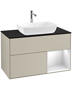 Villeroy und Boch Finion F782MTHH 100cm, plaque de recouvrement noire mate, étagères Sand Matt Lacquer blanc mat, Sand Matt Lacquer
