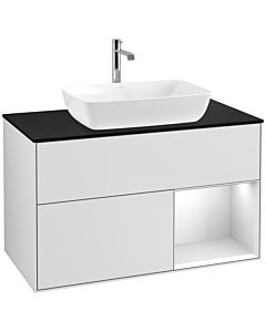 Villeroy und Boch Finion Villeroy und Boch F782MTMT 100cm, plaque de recouvrement noir mat, étagères laqué blanc mat, laqué blanc mat