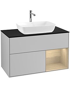 Villeroy und Boch Finion Waschtischunterschrank F782PCGJ 100cm, Abdeckplatte black matt, Regale Oak Veneer, Light grey matt