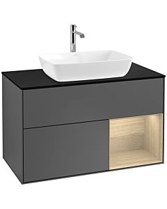 Villeroy und Boch Finion Waschtischunterschrank F782PCGK 100cm, Abdeckplatte black matt, Regale Oak Veneer, Anthracite matt