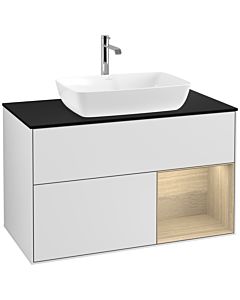 Villeroy und Boch Finion Villeroy und Boch F782PCMT 100cm, plaque de recouvrement noir mat, étagères Oak Veneer , laqué blanc mat