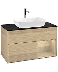 Villeroy und Boch Finion Waschtischunterschrank F782PCPC 100cm, Abdeckplatte black matt, Regale Oak Veneer, Oak Veneer
