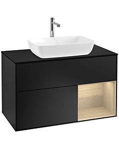 Villeroy und Boch Finion Waschtischunterschrank F782PCPD 100cm, Abdeckplatte black matt, Regale Oak Veneer, Black matt lacquer