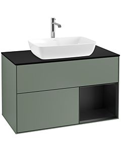 Villeroy und Boch Finion Villeroy und Boch F782PDGM 100cm, plaque de finition noir mat, étagères laqué noir mat, Olive Matt Lacquer