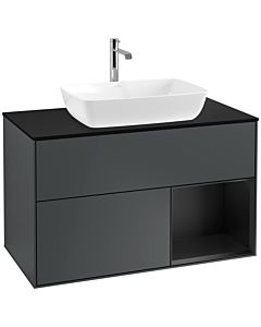 Villeroy und Boch Finion Waschtischunterschrank F782PDHG 100cm, Abdeckplatte black matt, Regale Black matt lacquer, Midnight Blue Matt Lacquer