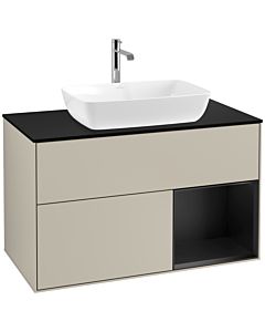 Villeroy und Boch Finion Villeroy und Boch F782PDHH 100cm, plaque de recouvrement noir mat, étagères laqué noir mat, Sand Matt Lacquer