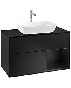 Villeroy und Boch Finion Villeroy und Boch F782PDPD 100cm, plaque de recouvrement noire mate, étagères en laque noire mate, laque noire mate