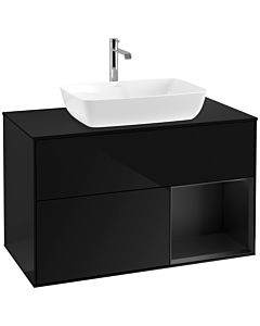 Villeroy und Boch Finion Villeroy und Boch F782PDPH 100cm, plaque de finition noir mat, étagères laqué noir mat, Glossy Black Lacquer