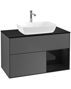 Villeroy und Boch Finion Waschtischunterschrank F782PHGK 100cm, Abdeckplatte black matt, Regale Glossy black lacquer, Anthracite matt