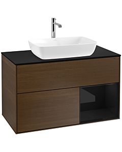 Villeroy und Boch Finion Villeroy und Boch F782PHGN 100cm, plaque de finition noire mate, étagères laqué noir brillant, placage noyer