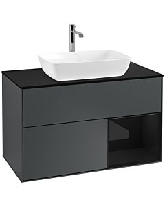 Villeroy und Boch Finion Villeroy und Boch F782PHHG 100cm, plaque de recouvrement noir mat, étagères Laque noire brillante, Midnight Blue Matt Lacquer