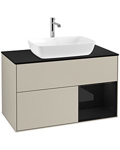 Villeroy und Boch Finion Villeroy und Boch F782PHHH 100cm, plaque de finition noir mat, étagères laqué noir brillant, Sand Matt Lacquer